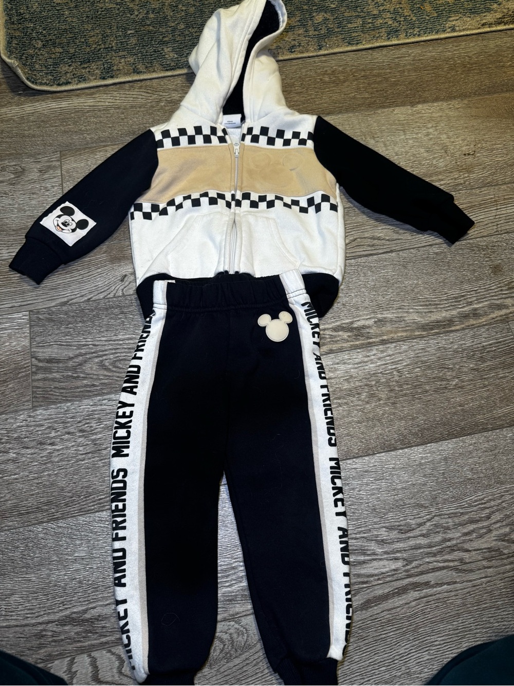 Disney Black, White and Tan Mickey & Friends Zip Hoodie & Jogger Set 3T - Picture 3 of 9